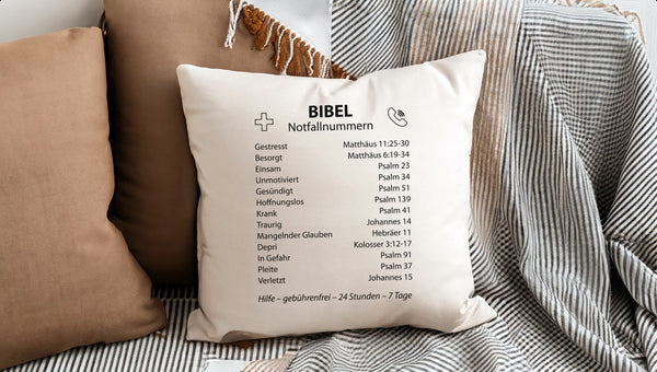 Kopfkissen zweifarbig bibel notfallnummern verse