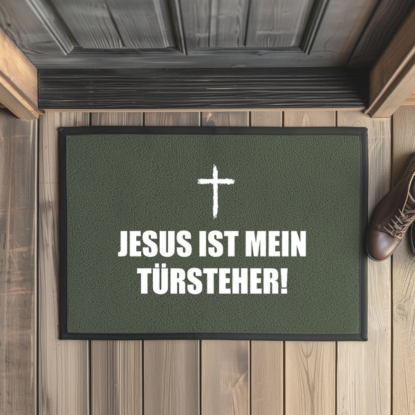 Fußmatte mit Gummirand jesus ist mein türsteher