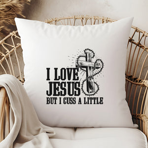 Kopfkissen zweifarbig i love jesus but i cuss a little