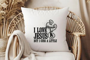 Kopfkissen zweifarbig i love jesus but i cuss a little