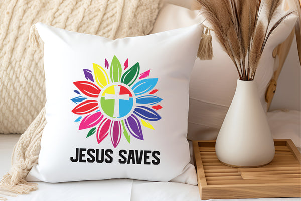 Kopfkissen zweifarbig jesus saves blume