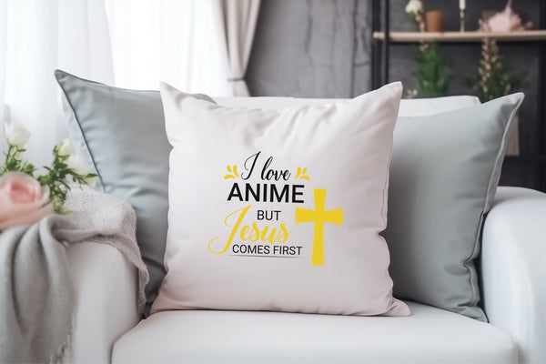 Kopfkissen zweifarbig i love anime but jesus comes first