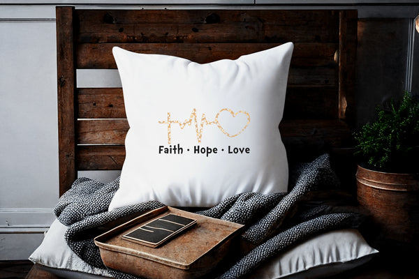 Kopfkissen zweifarbig faith hope love