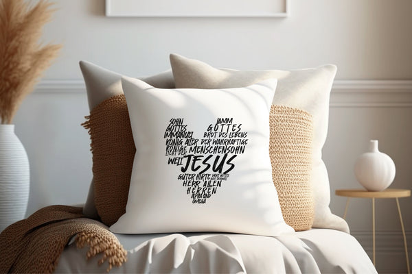 Kopfkissen zweifarbig jesus herz wordcloud