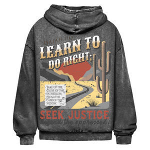 Oversize Washed Hoodie learn to do right isaiah 1:17