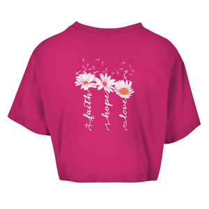 Damen Oversize Crop Top faith hope love blumen