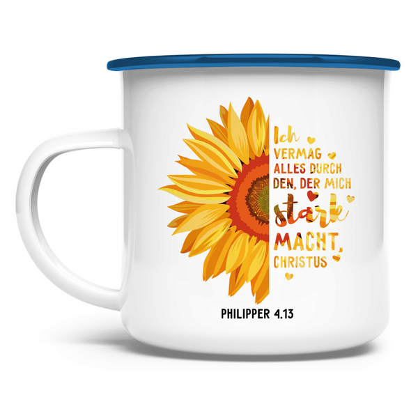 Emaille Tasse sonnenblume ich vermag alles