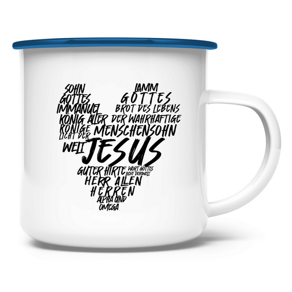 Emaille Tasse jesus herz wordcloud