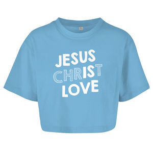 Damen Oversize Crop Top jesus christ love