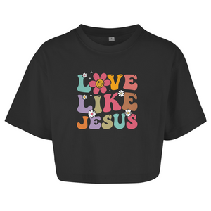 Damen Oversize Crop Top love like jesus retro