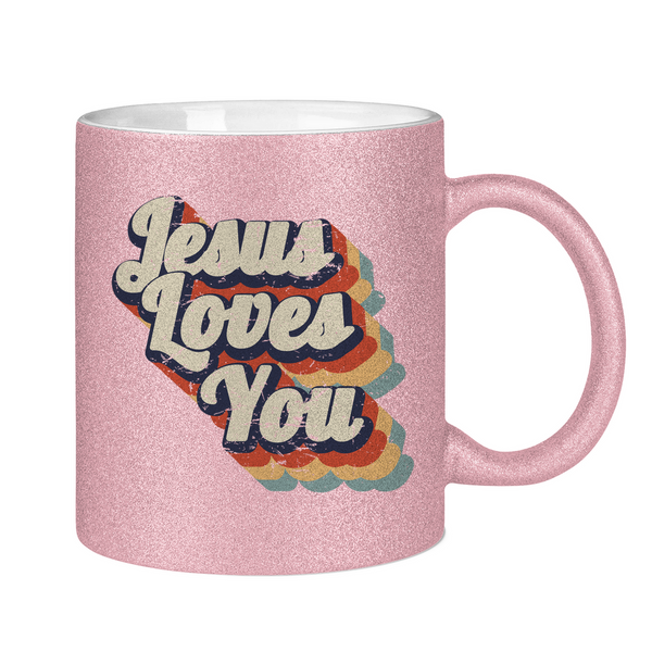 Glitzertasse jesus loves you