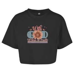 Damen Oversize Crop Top with god all things are possible