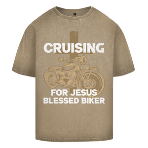 Oversize Washed T-Shirt cruising for jesus blessed biker