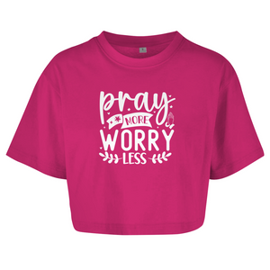 Damen Oversize Crop Top pray more worry less