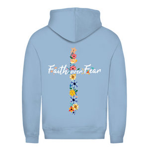 Damen Hoodie faith over fear blumen kreuz