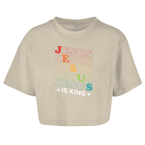 Damen Oversize Crop Top jesus is king retro