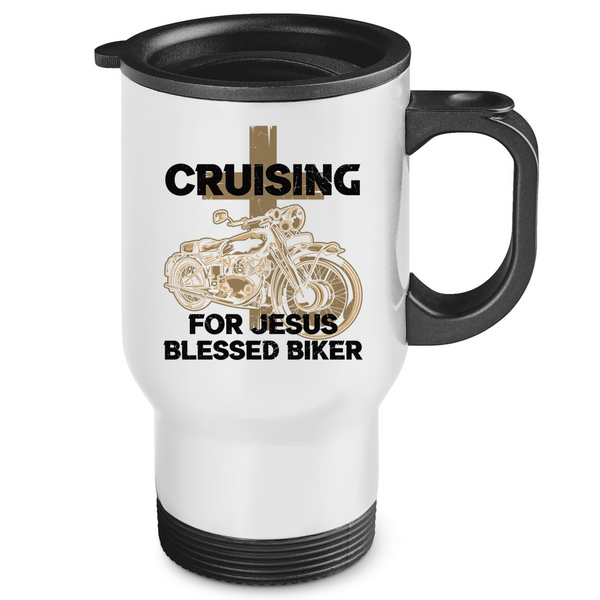 Edelstahl-Thermobecher cruising for jesus blessed biker