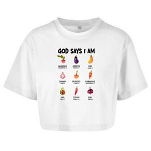 Damen Oversize Crop Top god says i am handsome