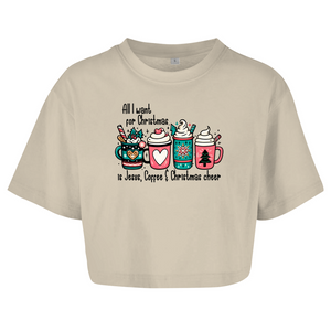 Damen Oversize Crop Top all i want for christmas is jesus coffee