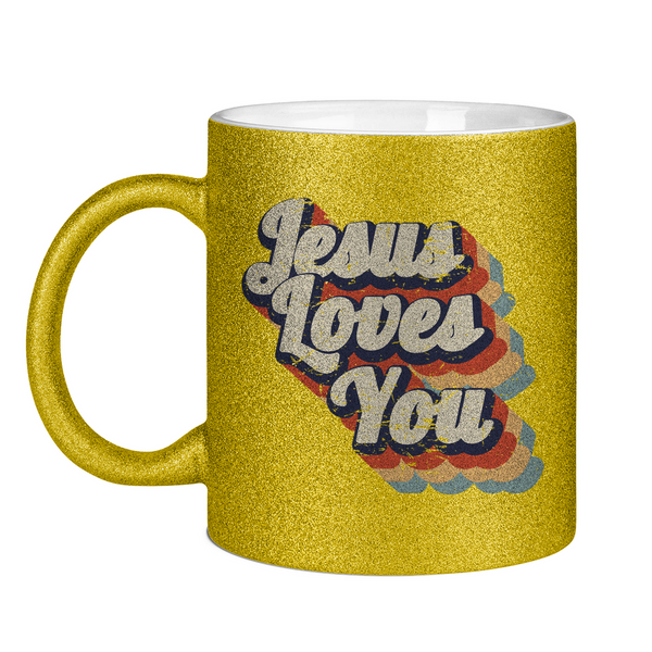 Glitzertasse jesus loves you