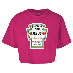 Damen Oversize Crop Top catch up with jesus