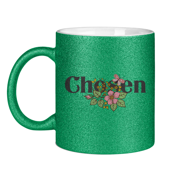 Glitzertasse chosen blumen