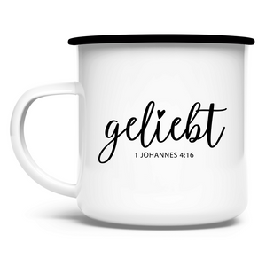 Emaille Tasse geliebt 1 johannes 4:16