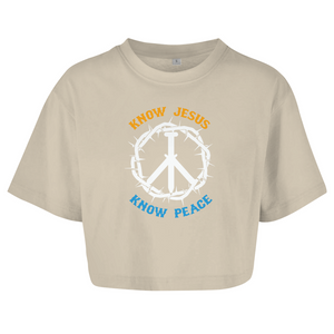 Damen Oversize Crop Top know jesus know peace