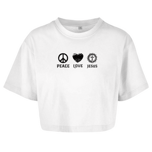 Damen Oversize Crop Top peace love jesus