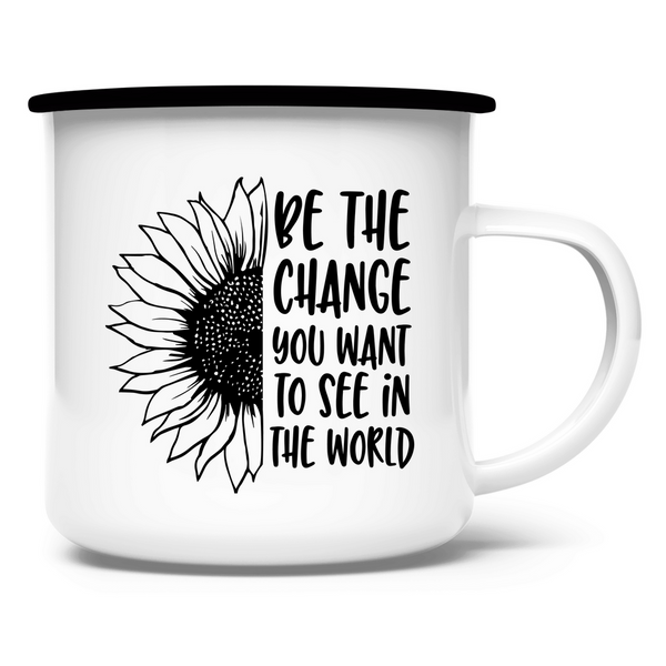 Emaille Tasse sonnenblume be the change