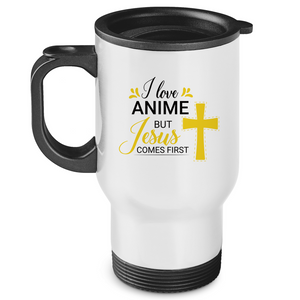 Edelstahl-Thermobecher i love anime but jesus comes first