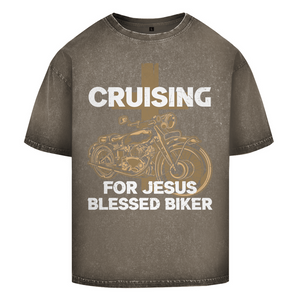 Oversize Washed T-Shirt cruising for jesus blessed biker