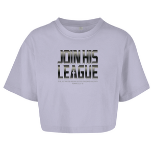 Damen Oversize Crop Top join his league romans 3:25-26