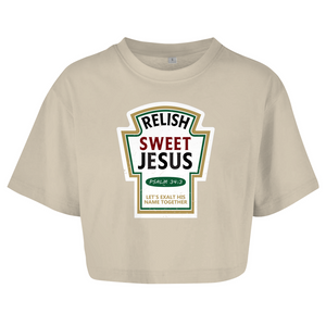 Damen Oversize Crop Top relish sweet jesus psalm 34:3