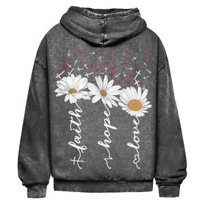 Oversize Washed Hoodie faith hope love blumen