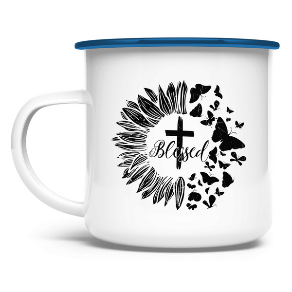 Emaille Tasse blessed sonneblume schmetterling