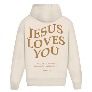 Oversize Hoodie Ohne Kordel jesus loves you 1 john 4,19