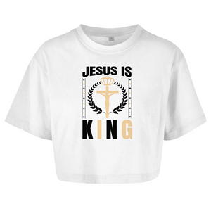Damen Oversize Crop Top jesus is king