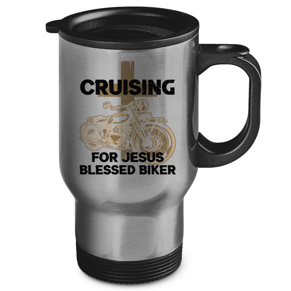 Edelstahl-Thermobecher cruising for jesus blessed biker