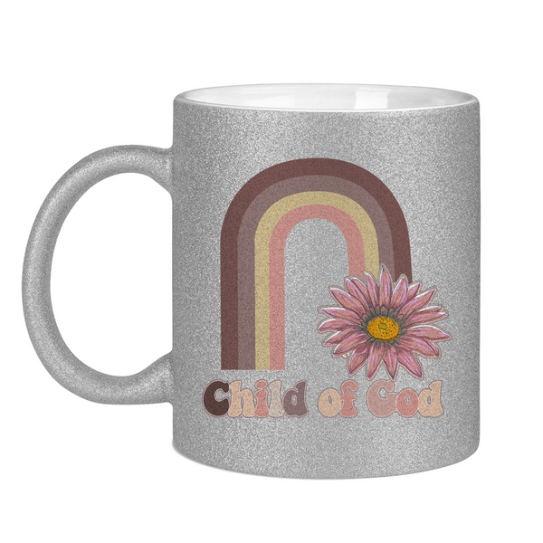 Glitzertasse child of god regenbogen