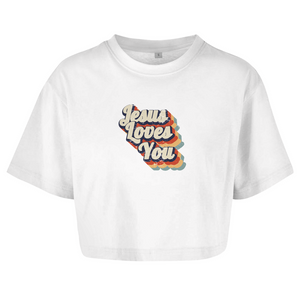 Damen Oversize Crop Top jesus loves you