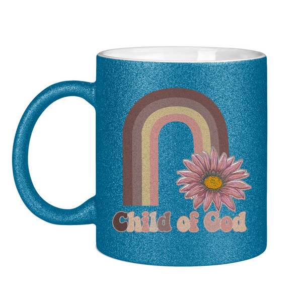 Glitzertasse child of god regenbogen