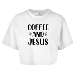 Damen Oversize Crop Top coffee and jesus