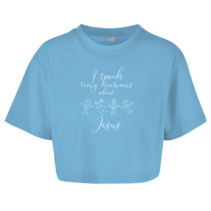Damen Oversize Crop Top i teach tiny humans about jesus