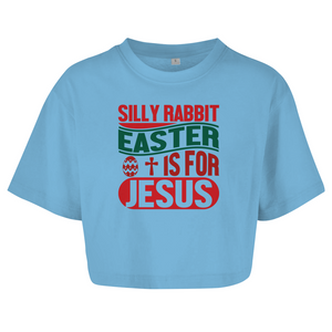 Damen Oversize Crop Topsilly rabbit easter is for jesus