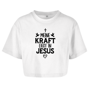 Damen Oversize Crop Top meine kraft liegt in jesus