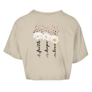 Damen Oversize Crop Top faith hope love blumen