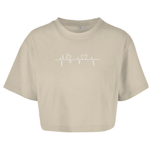 Damen Oversize Crop Top Herzschlag Kreuz