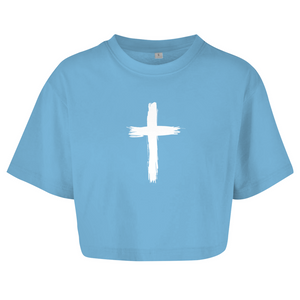 Damen Oversize Crop Top kreuz