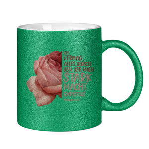 Glitzertasse der mich stark macht blume